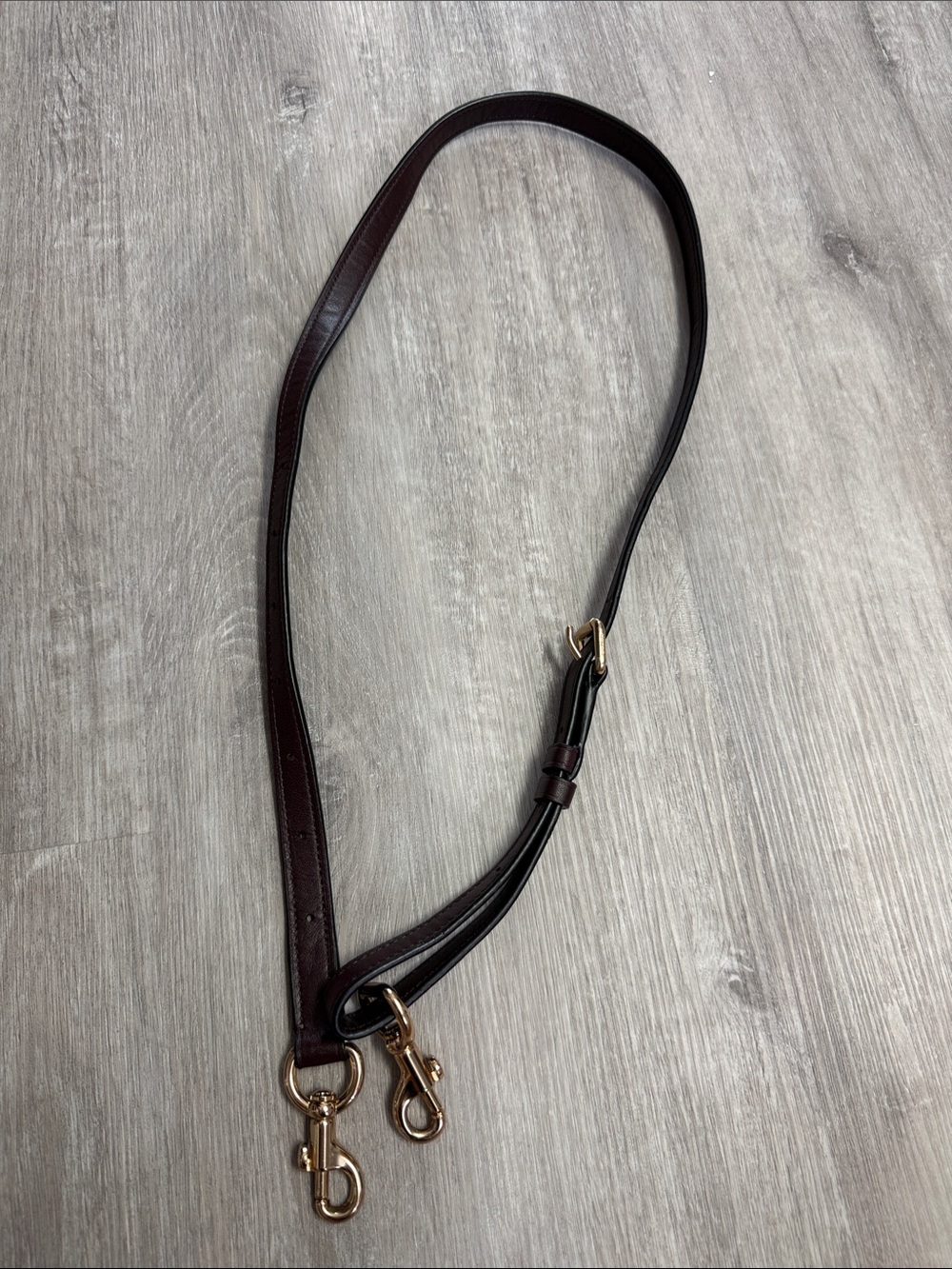 Adjustable Leather Crossbody Strap in Dark wine  with Gold Hardware